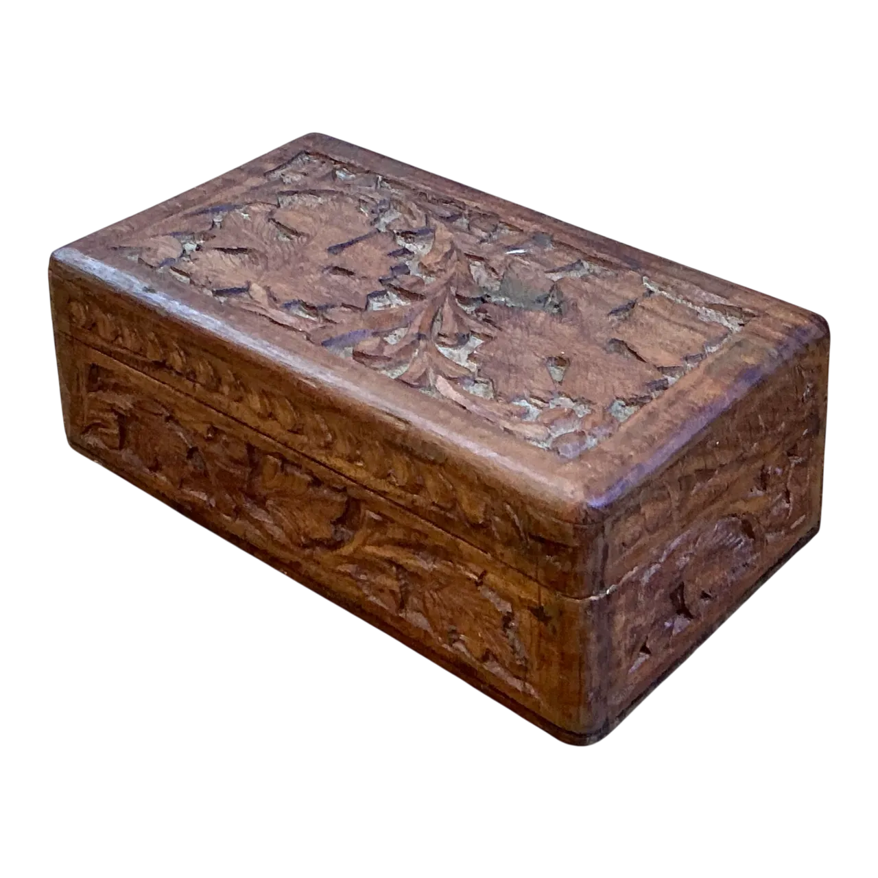 Vintage Carved Wood Trinket Box