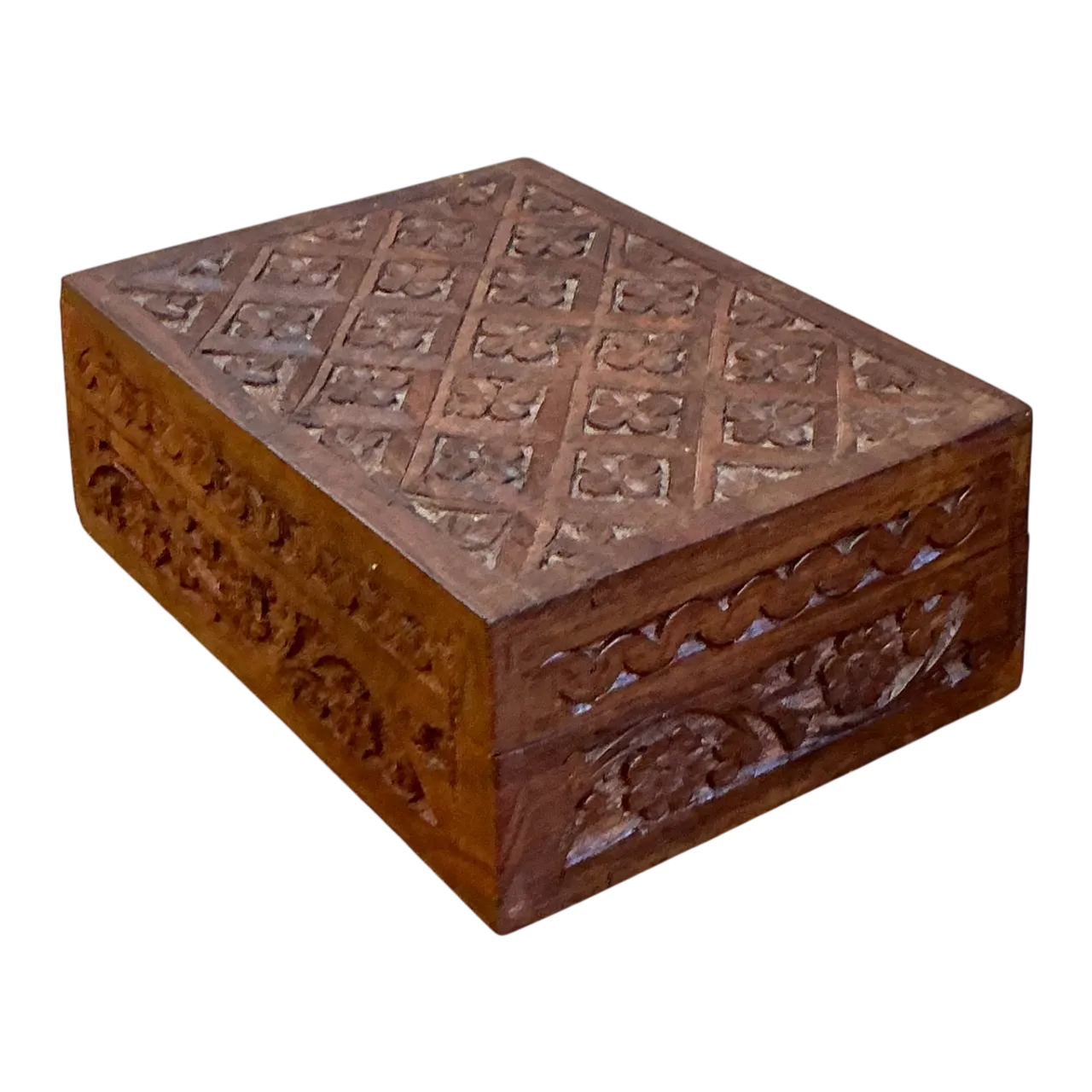 Vintage Carved Wood Trinket Box