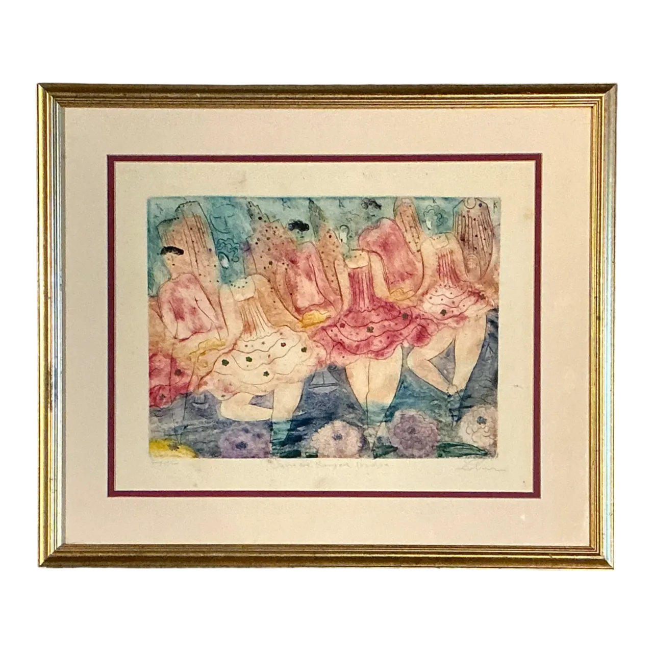 Vintage Framed Ballet Dancers Print