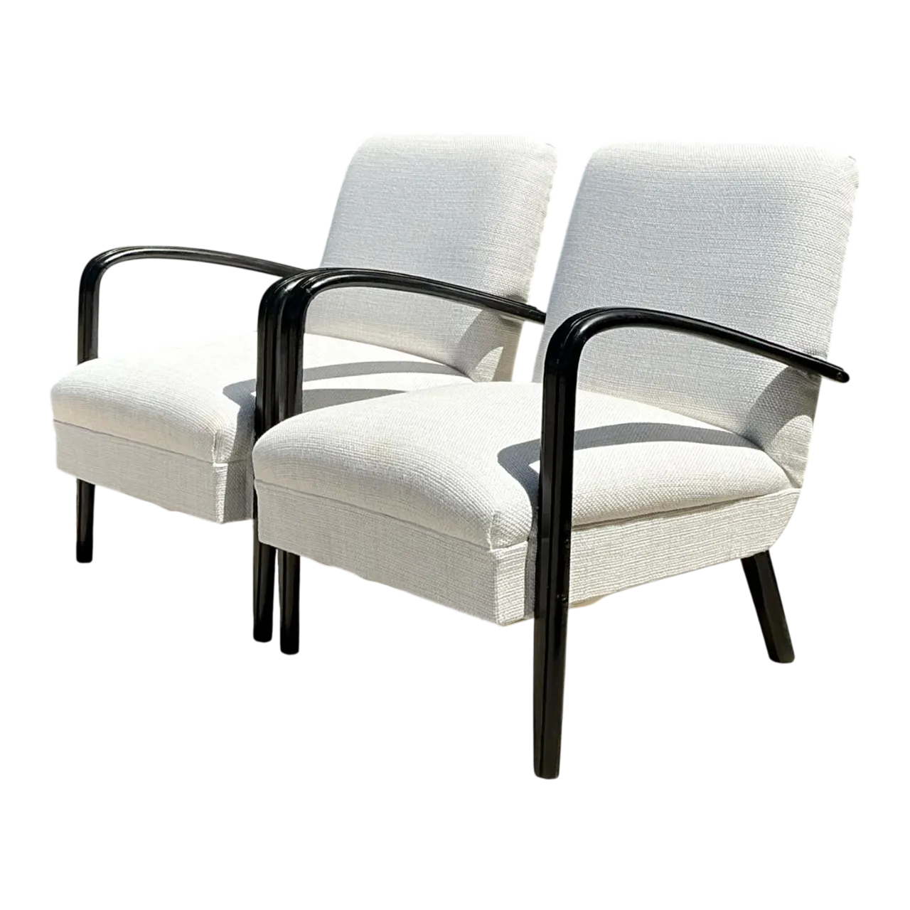 Vintage MCM Black Wood Lounge Chairs - Pair