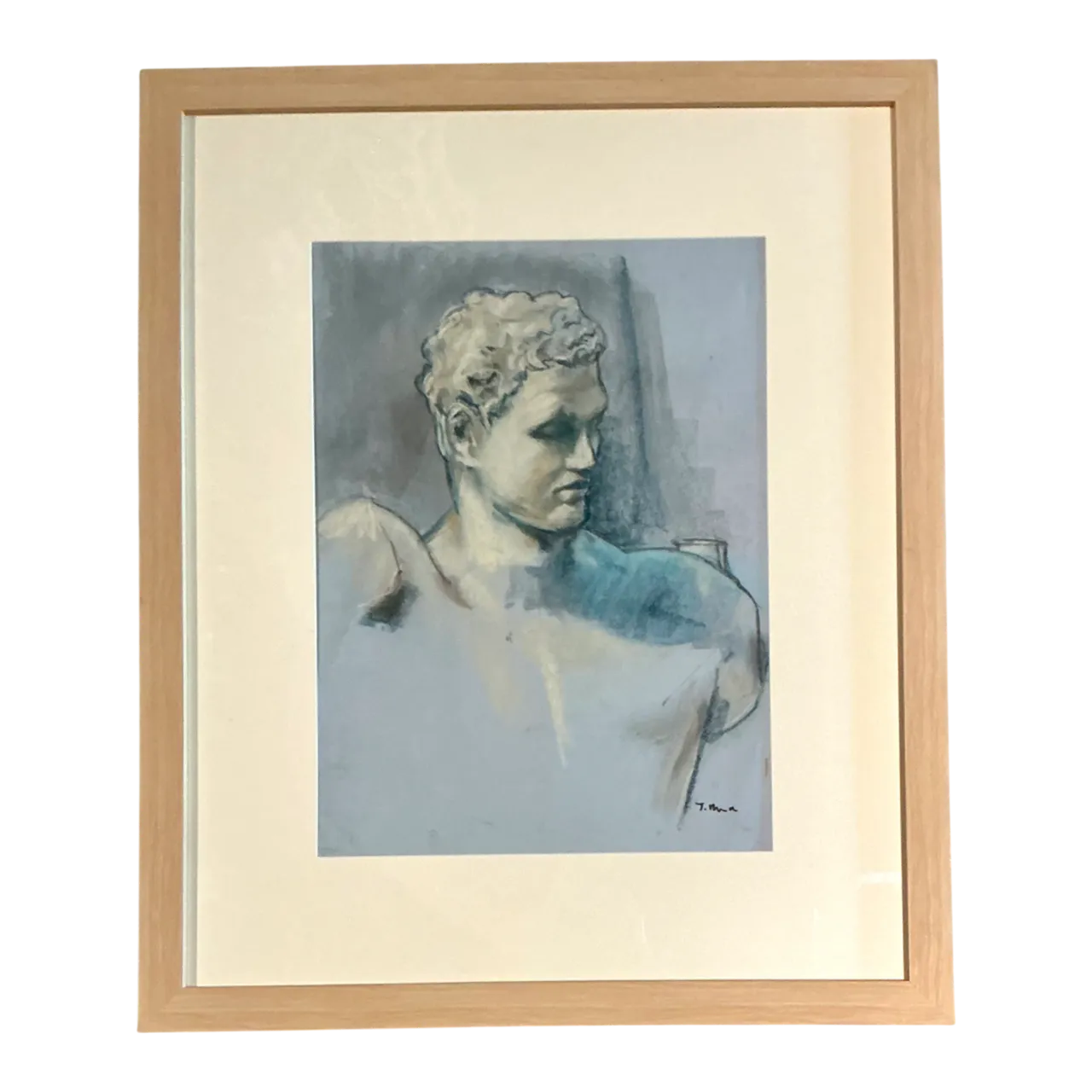 Vintage Framed Classical Bust Study on Paper