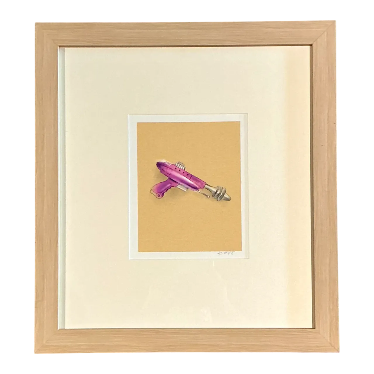 Vintage Framed Ray Gun Illustration on Paper