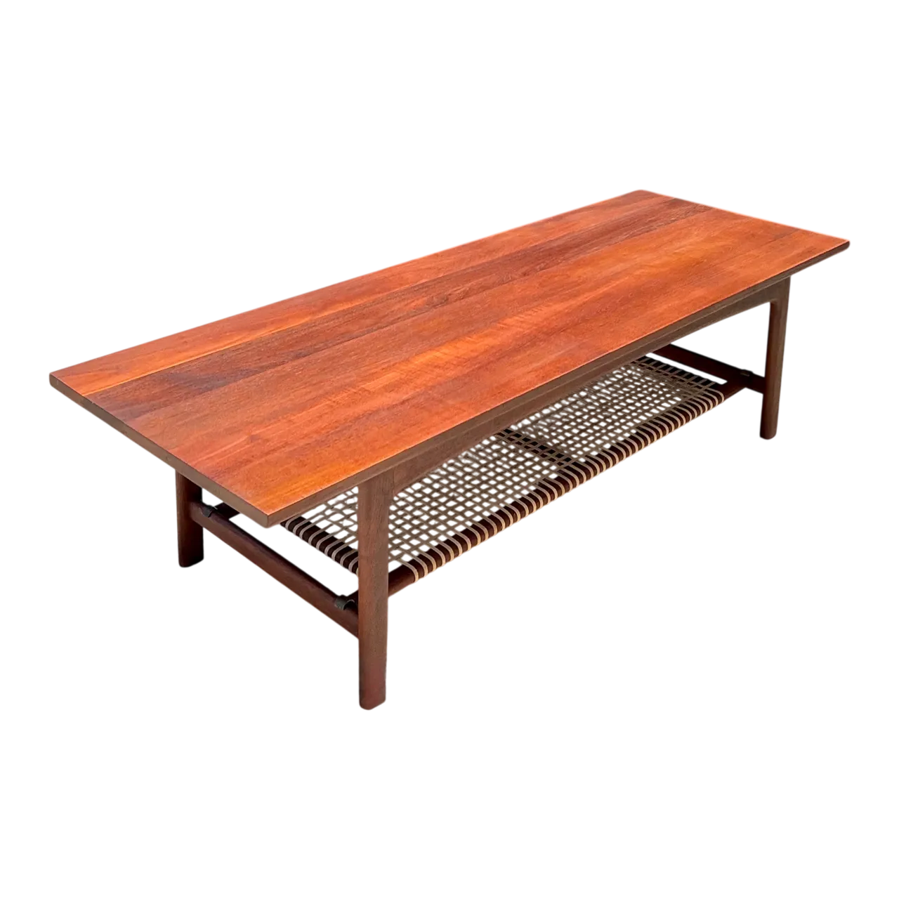 Vintage Swedish Dux Woven Leather And Teak Coffee Table