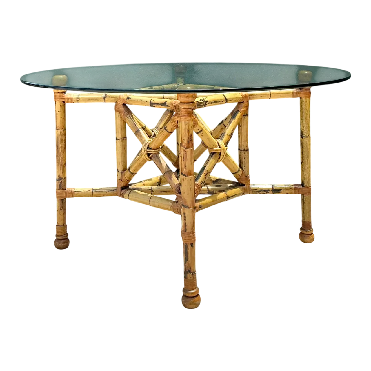 Vintage Bamboo and Glass Dining Table