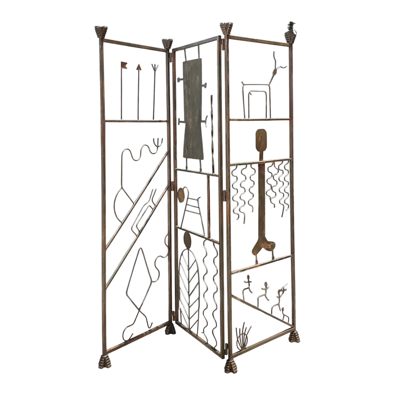 Vintage Iron Abstract Figurative Folding Screen