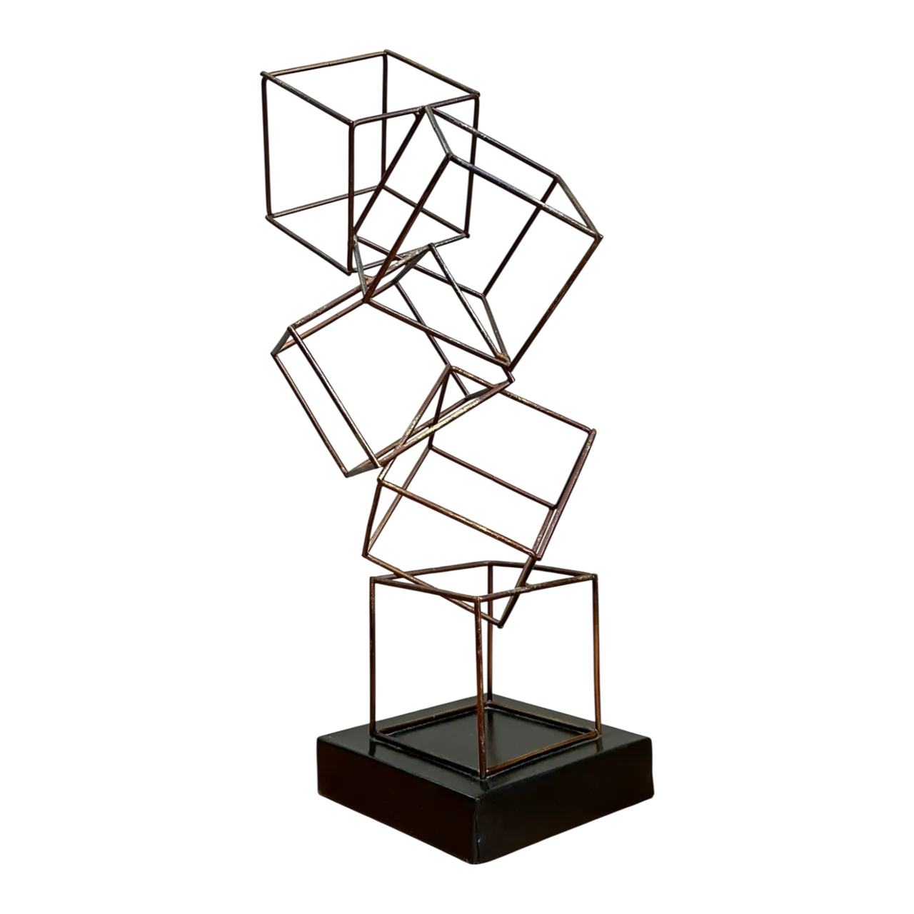 Vintage Geometric Metal Cube Sculpture