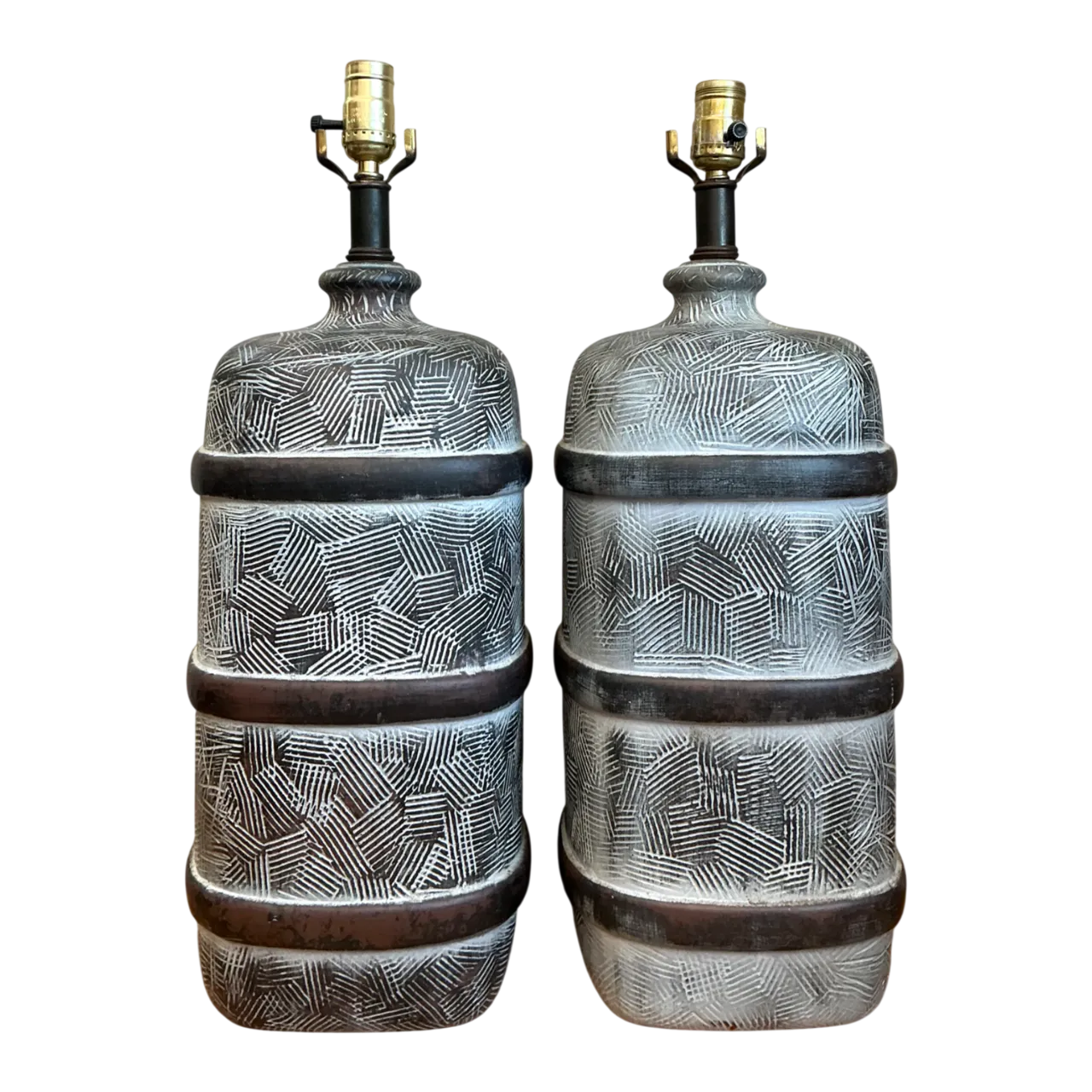 Vintage Geometric Ceramic Table Lamps - Pair