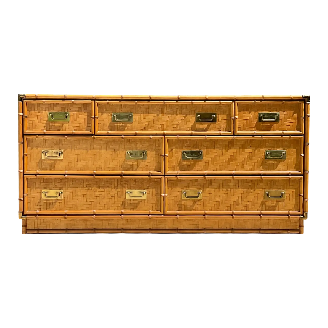 Vintage Dixie Parquet Rattan Six-Drawer Dresser