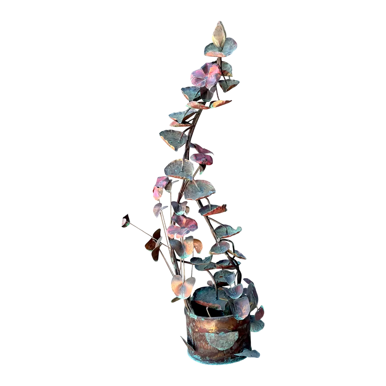 Vintage Patinated Copper Lotus Sculpture