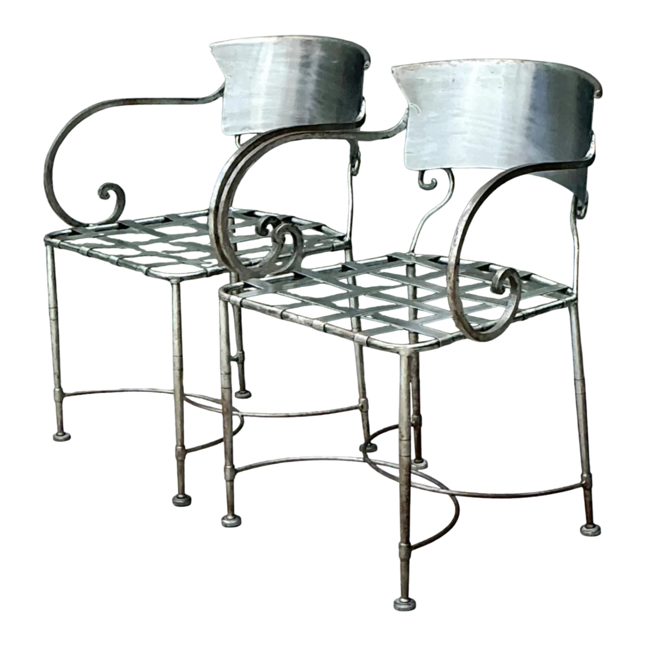 Vintage Metal Scroll Armchairs - Pair