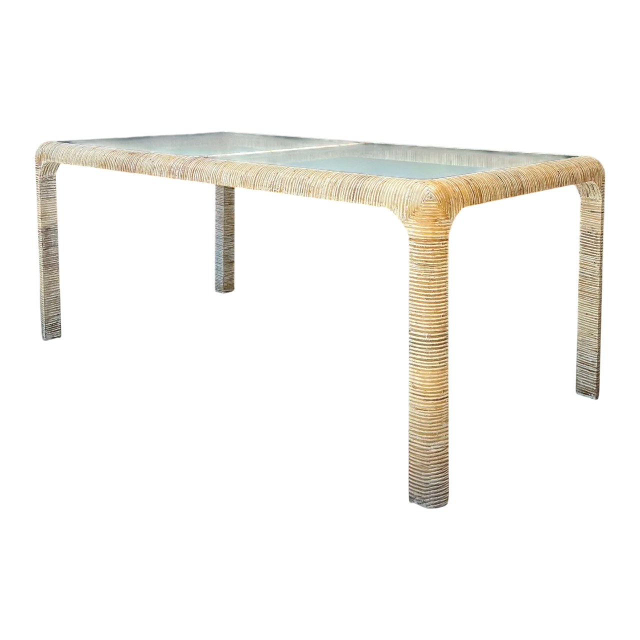 Vintage Rattan and Glass Dining Table