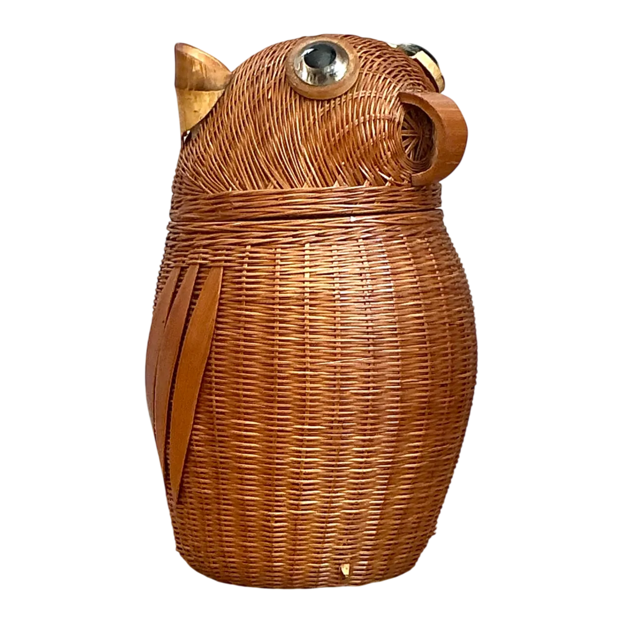 Vintage Shanghai Weave Rattan Owl Basket