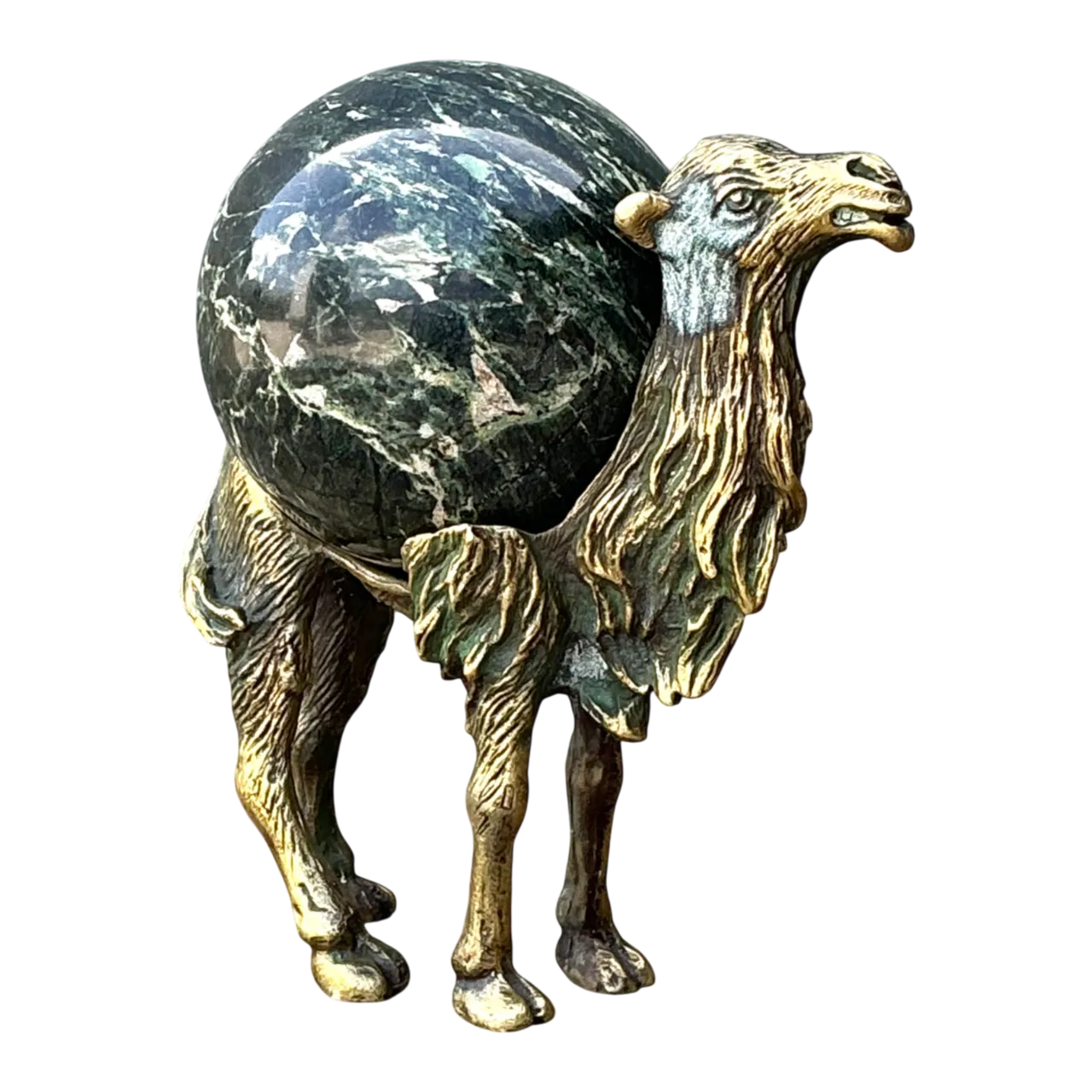 Vintage Brass Camel with Stone Sphere