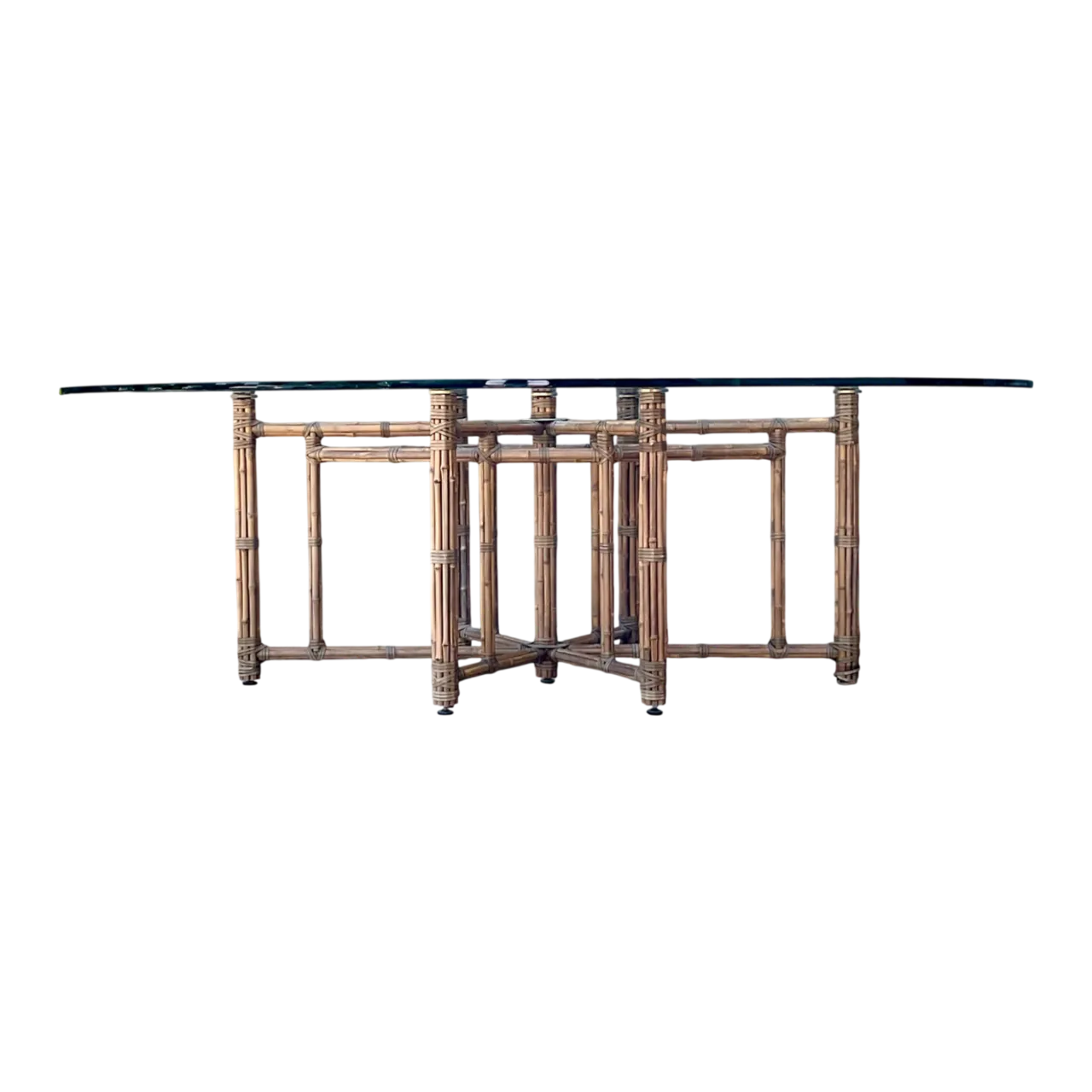 McGuire Rattan and Glass Oval Dining Table