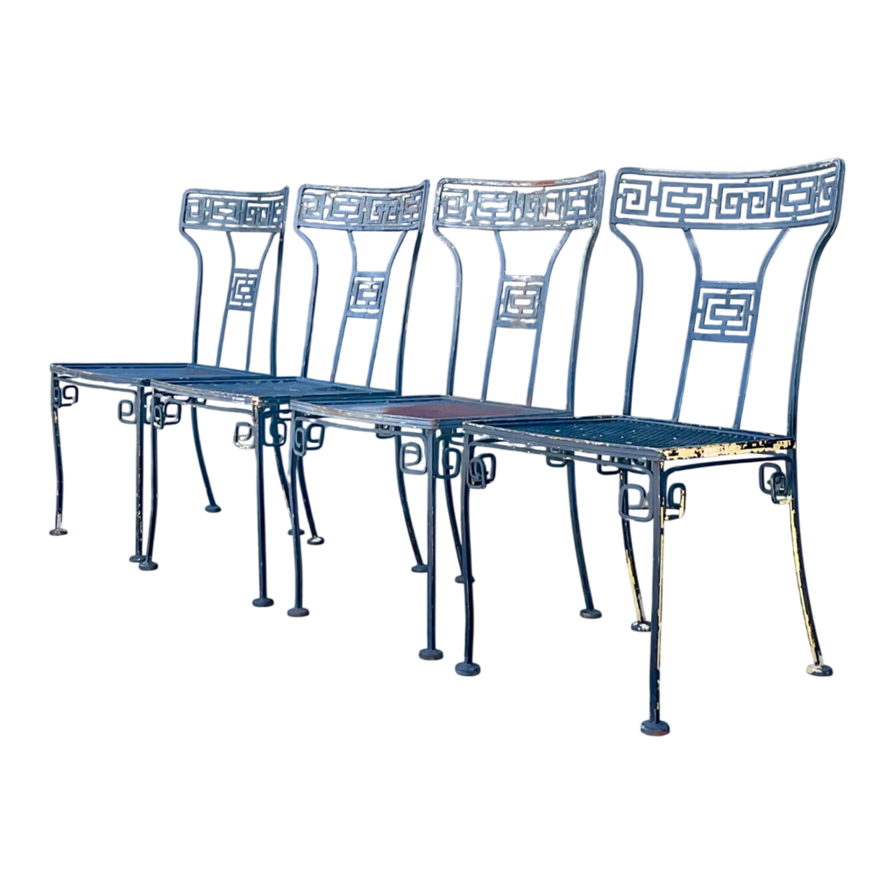 Vintage Meadowcraft Greek Key Metal Patio Chairs - Set of Four