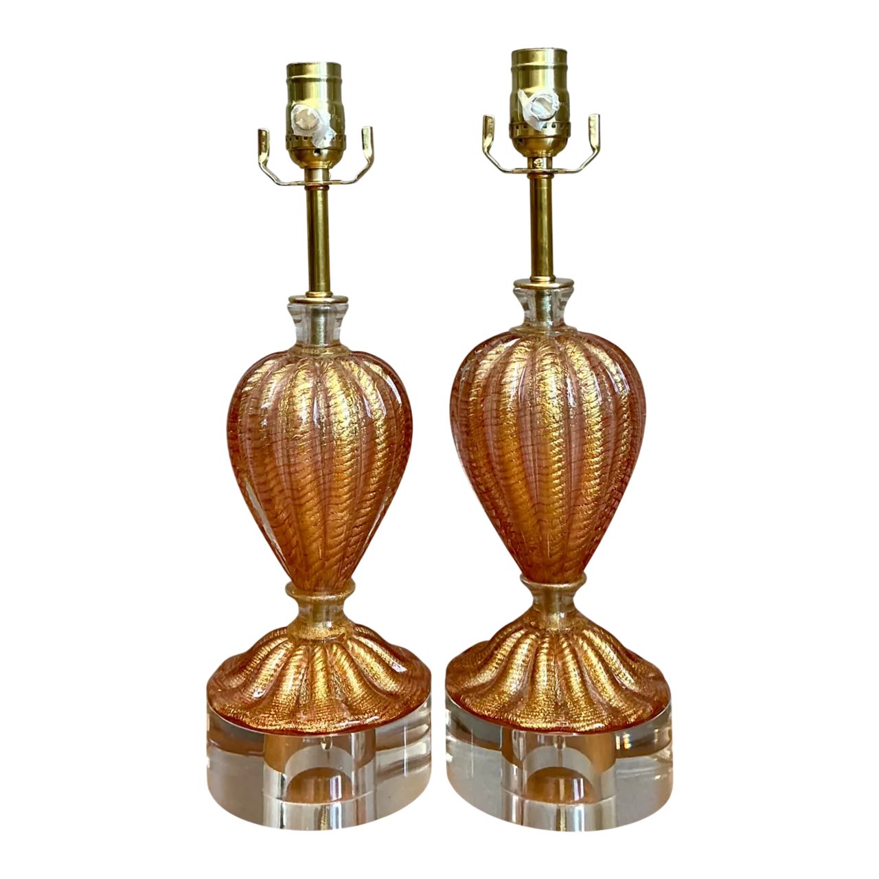 Vintage Murano Glass Lamps with Lucite Bases - Pair
