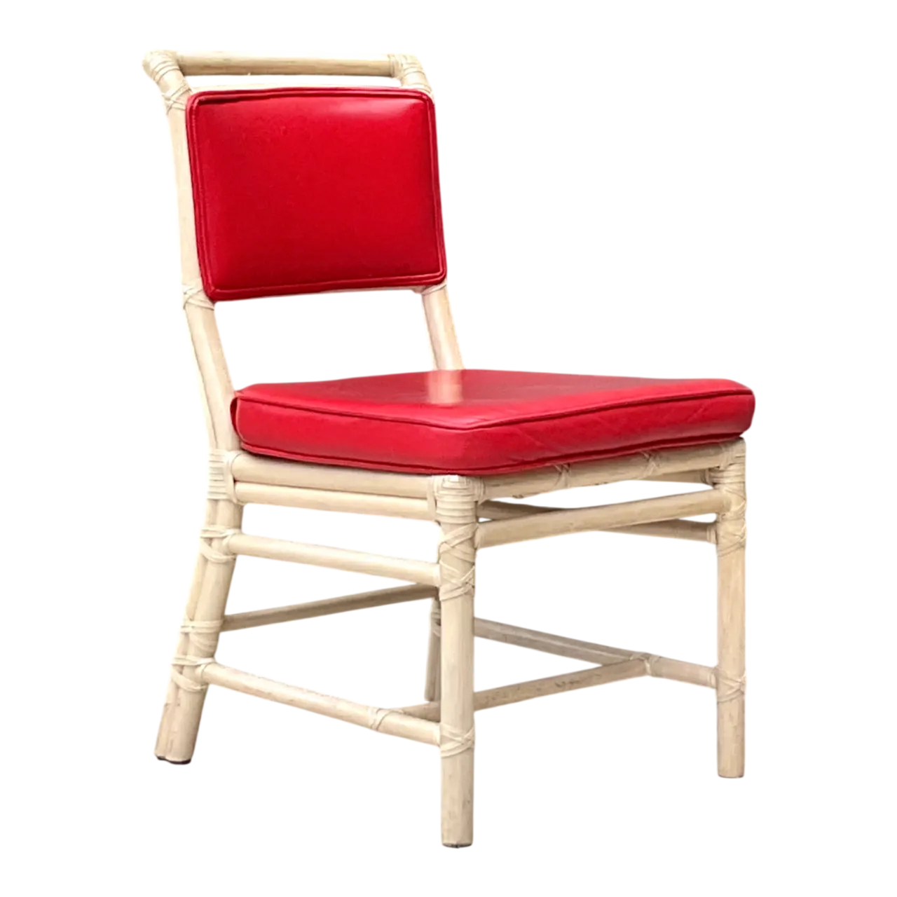 Vintage McGuire Red Upholstered Rattan Desk Chair