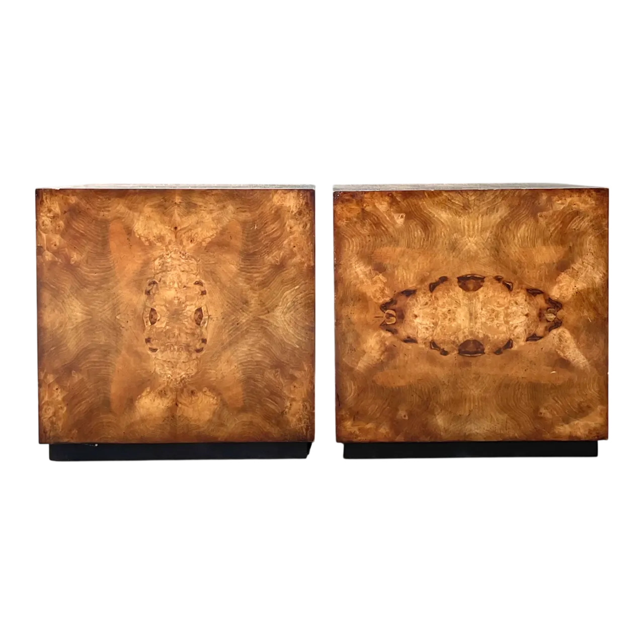 Vintage Burl Wood Cube Tables - Pair