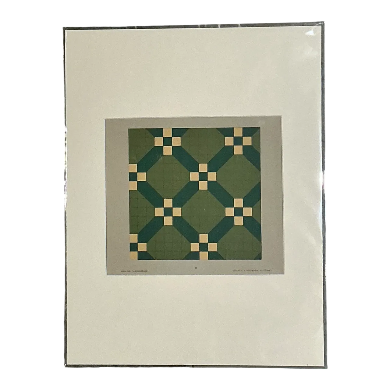 Vintage Green Geometric Tile Design Serigraph