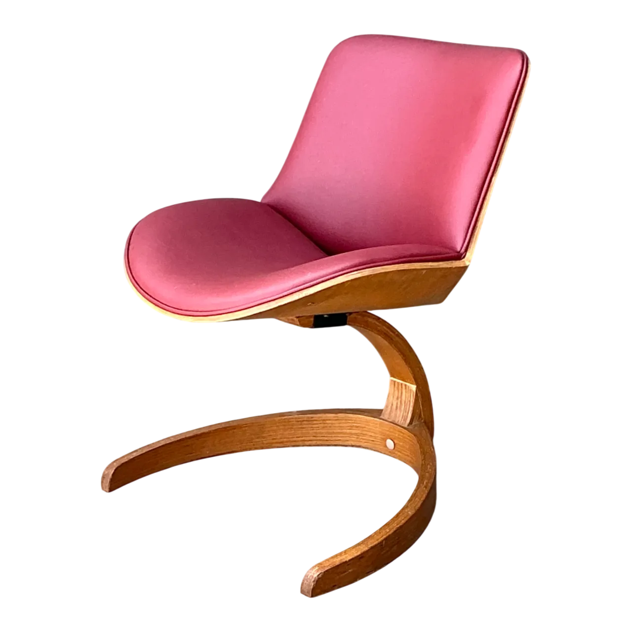 Vintage Wood and Vinyl Cantilever Chair After George Mulhauser