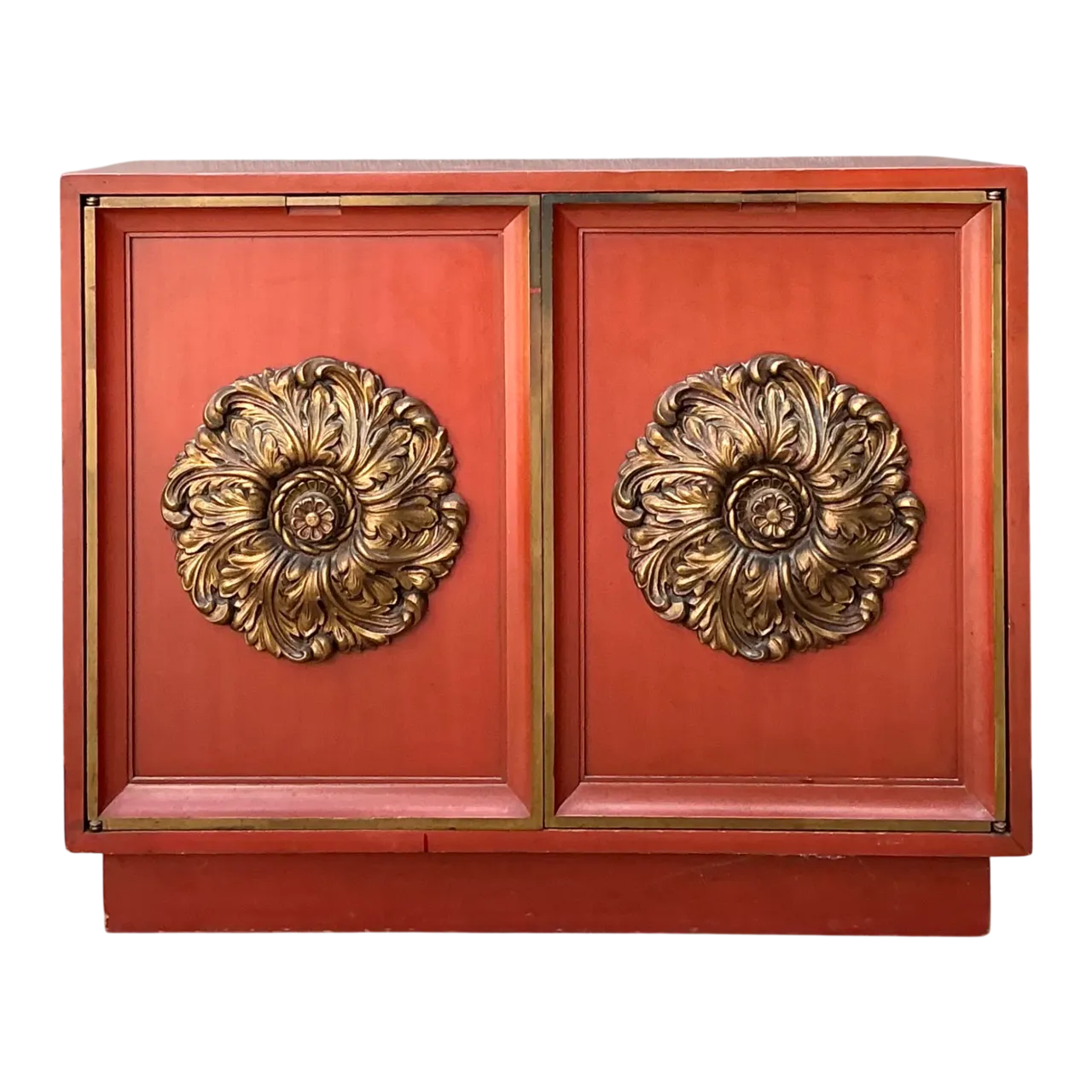 Vintage Lane Red Cabinet with Ornate Medallions