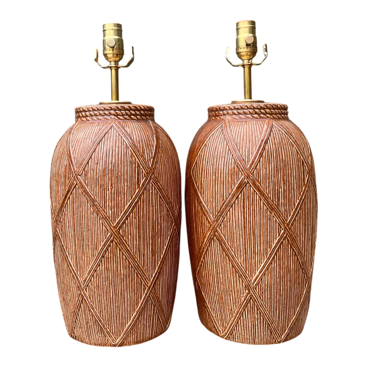 Vintage Textured Ceramic Lamps - A Pair