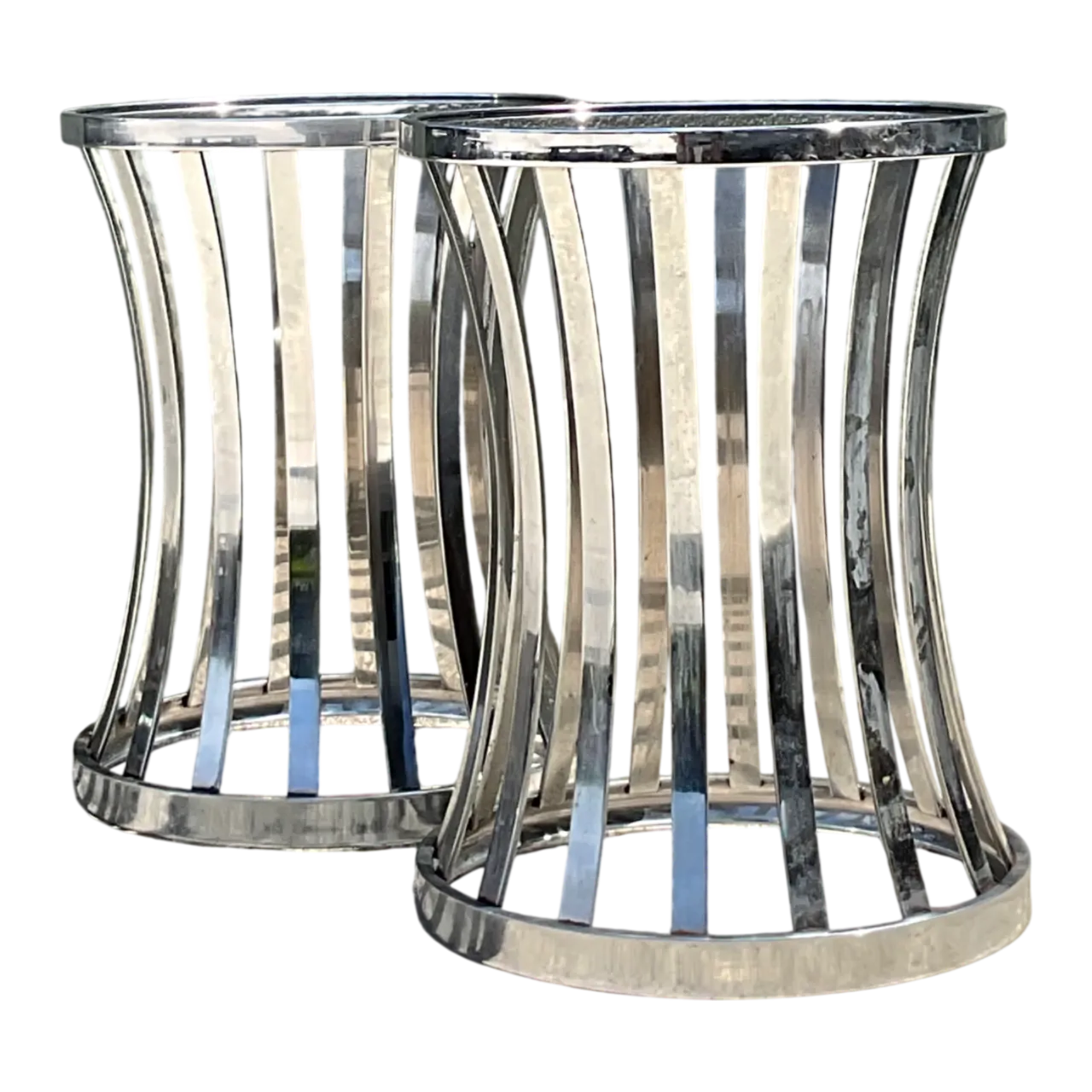 Vintage Metal and Glass Side Tables - A Pair