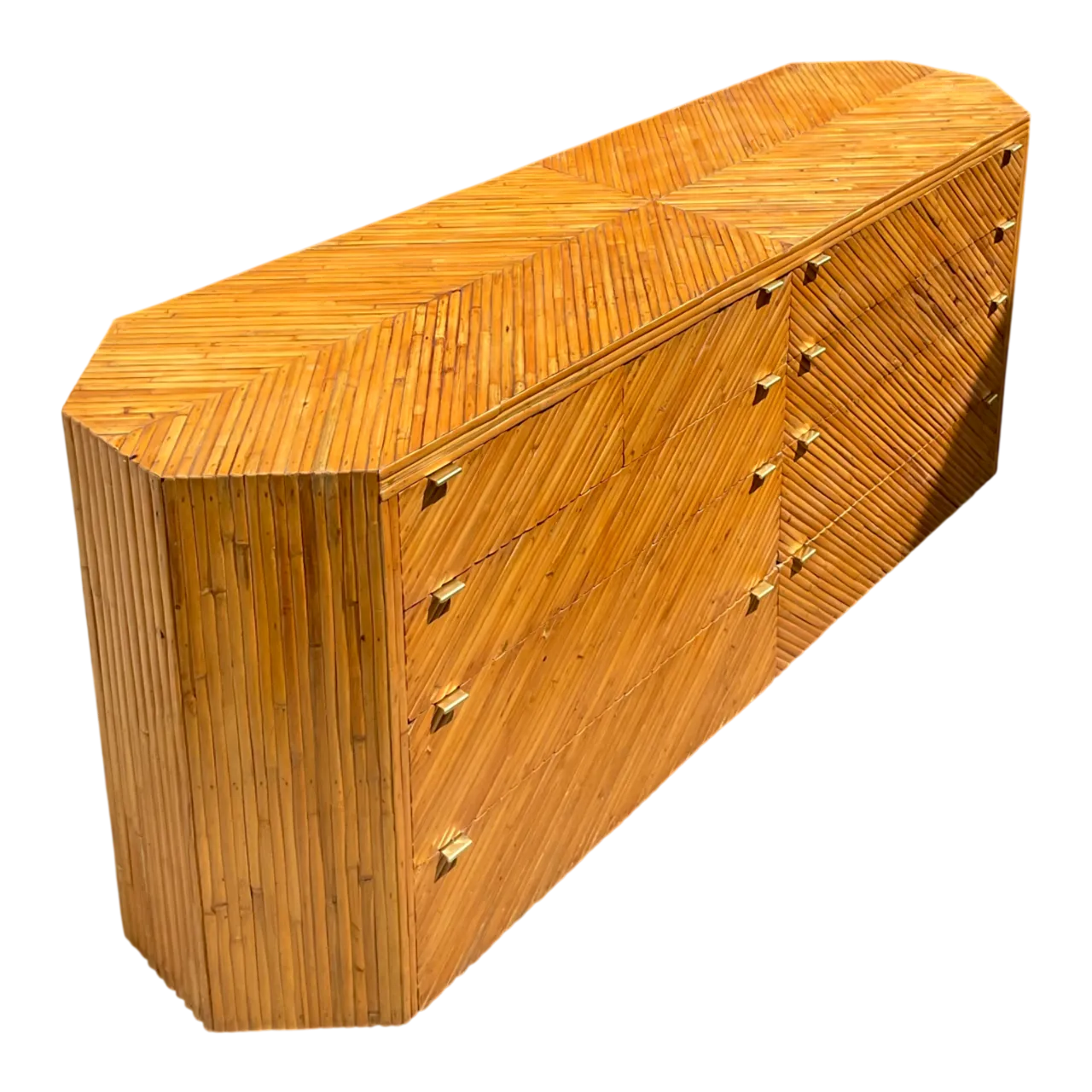 Vintage Chevron Rattan Six-Drawer Dresser