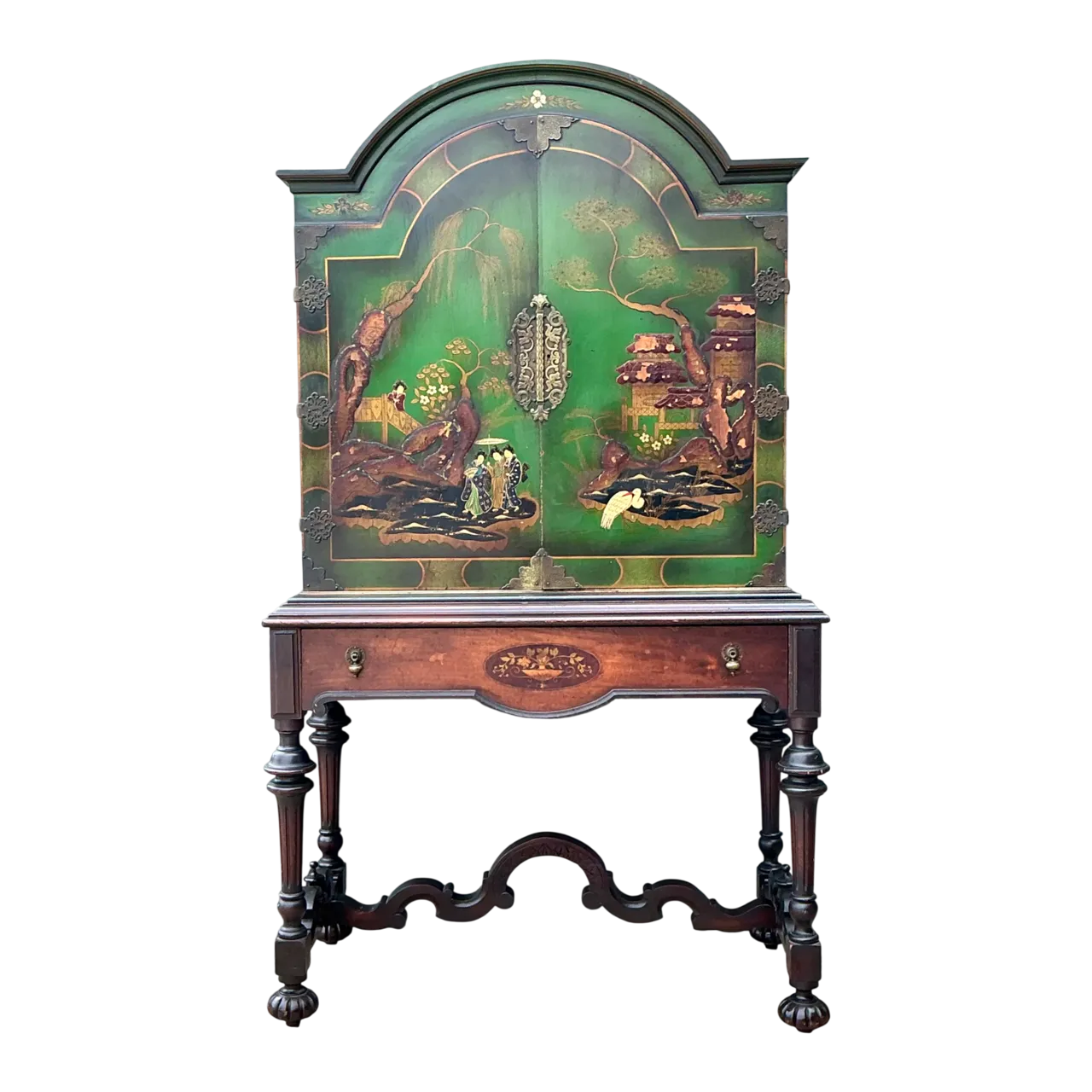 Vintage Distressed Chinoiserie Wood Cabinet