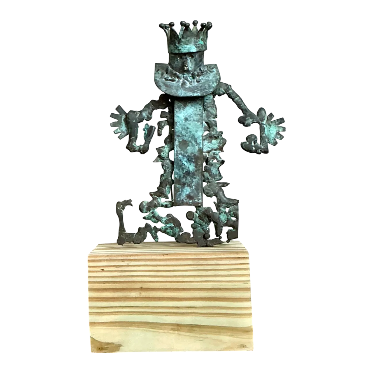 Vintage Patinated Metal Sculpture on Wood Base