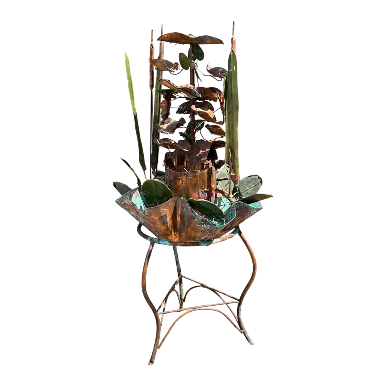 Vintage Patinated Metal Water Fountain Sculpture