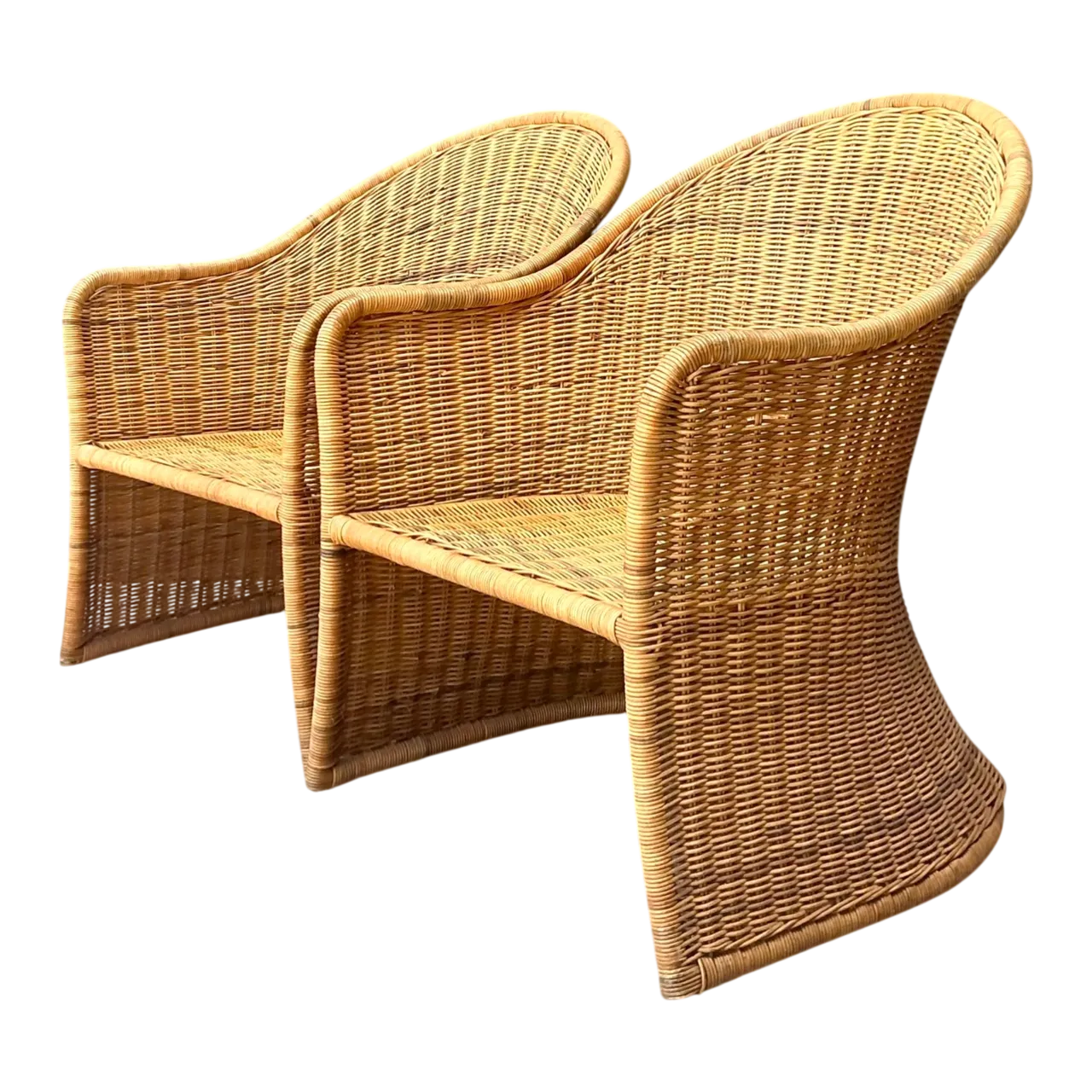 Vintage Rattan Scoop Chairs - A Pair