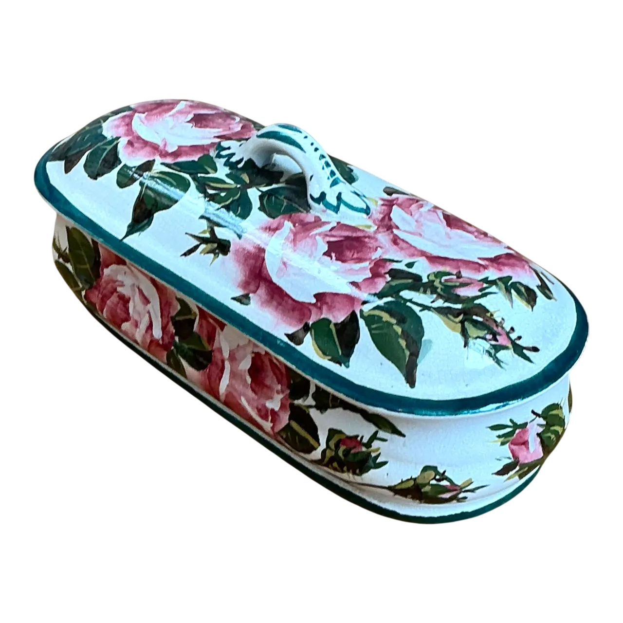 Vintage Rose Motif Porcelain Trinket Box