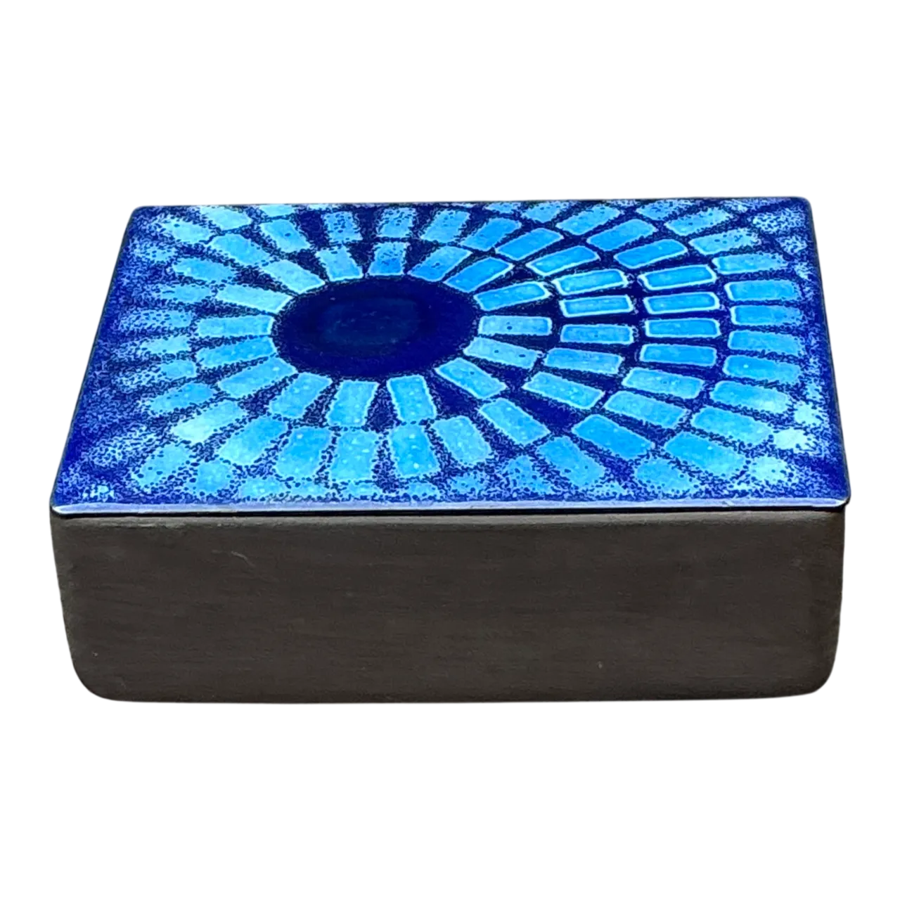 Vintage Ceramic Trinket Box With Blue Enameled Lid