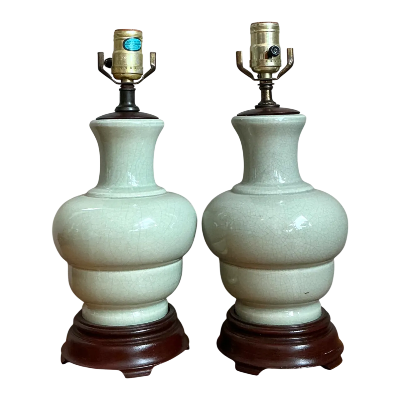 Vintage Celedon Crackle Glazed Ceramic Table Lamps