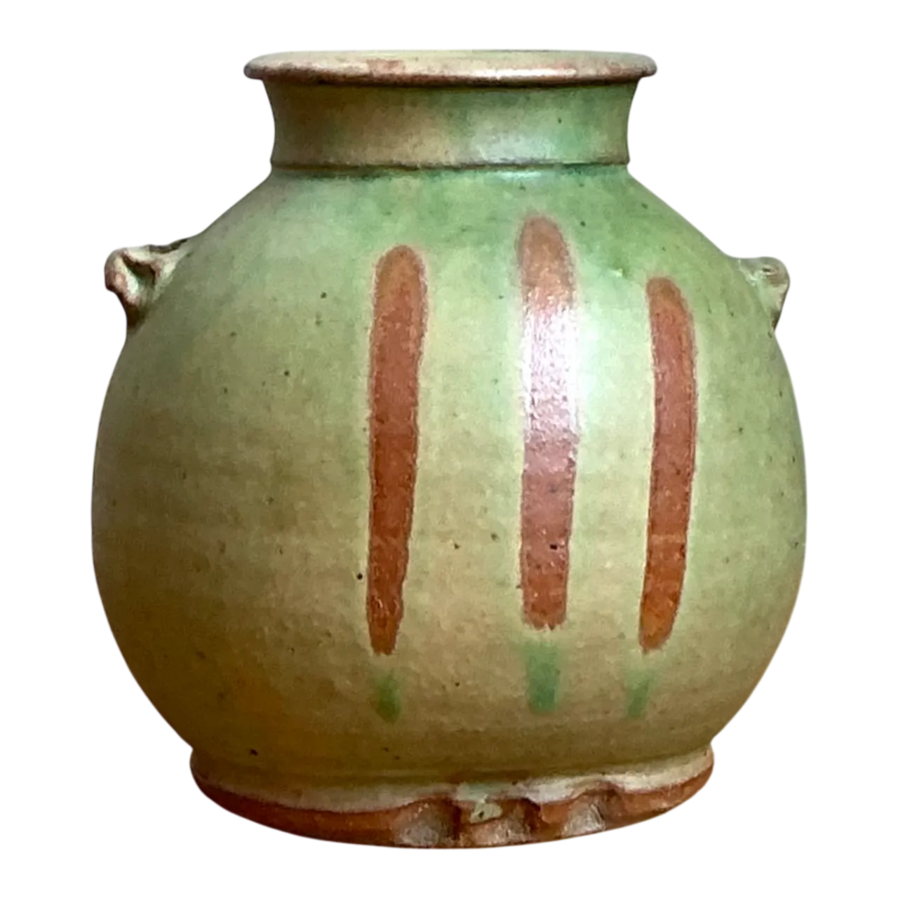 Vintage Green Striped Ceramic Vase