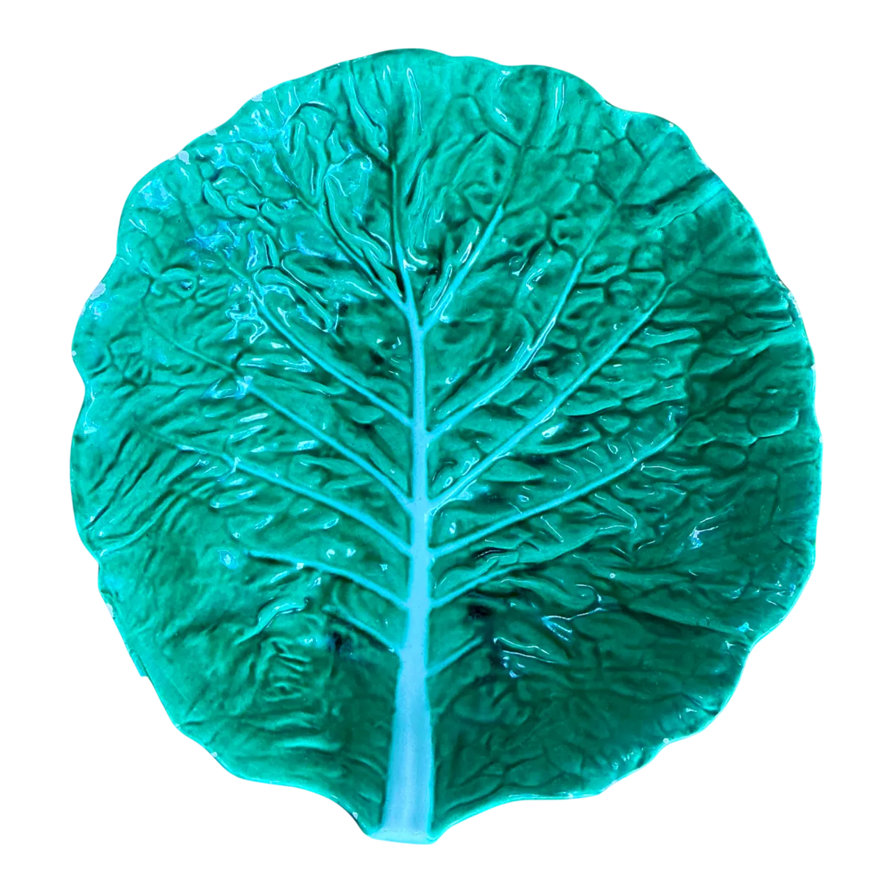 Vintage Portuguese Green Cabbage Leaf Ceramic Bowl