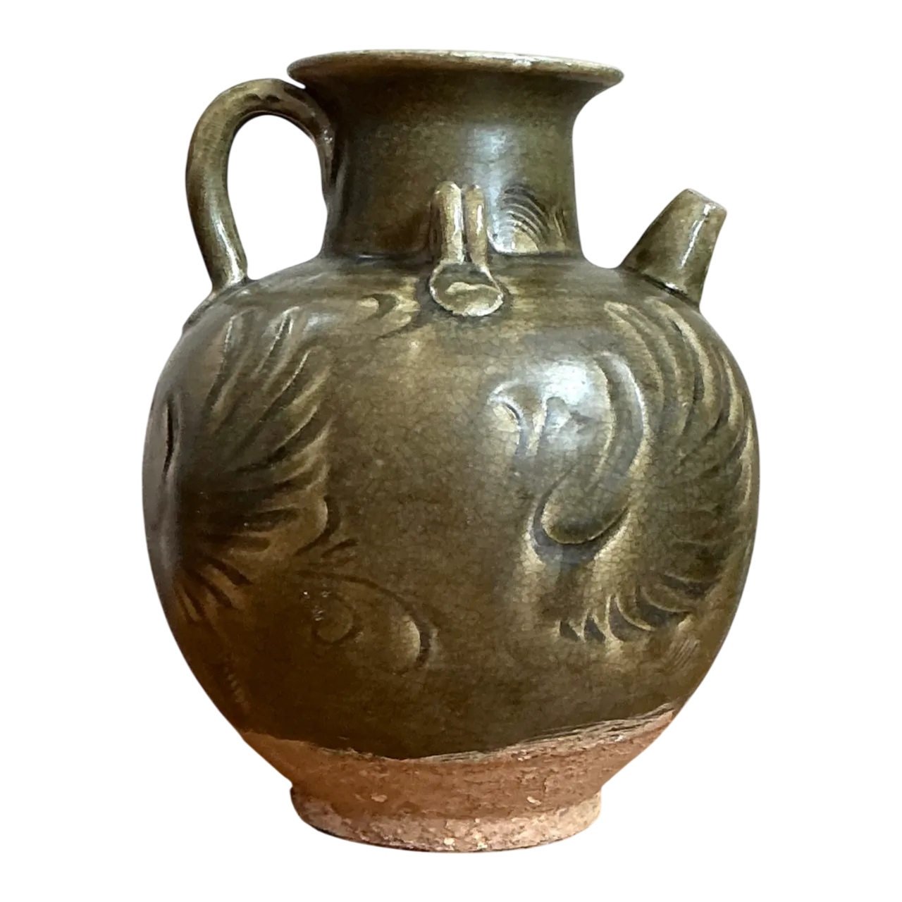 Vintage Sculptural Green Ceramic Jug