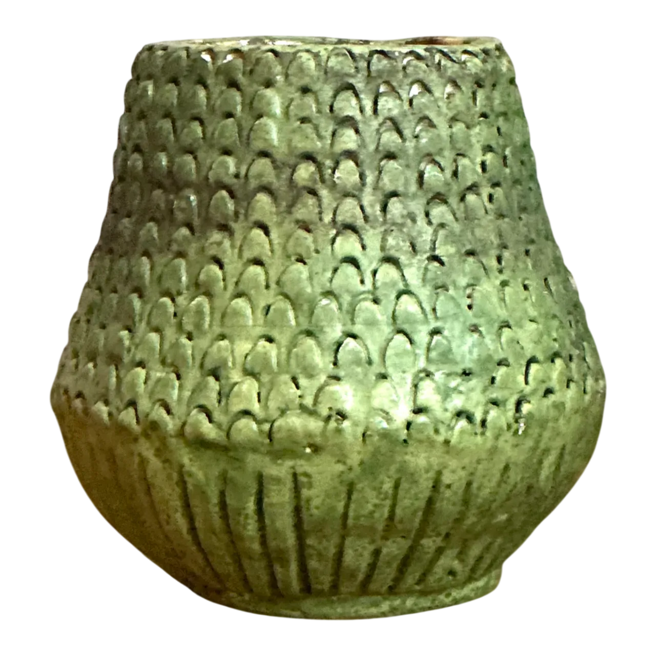 Vintage Green Textured Ceramic Vase