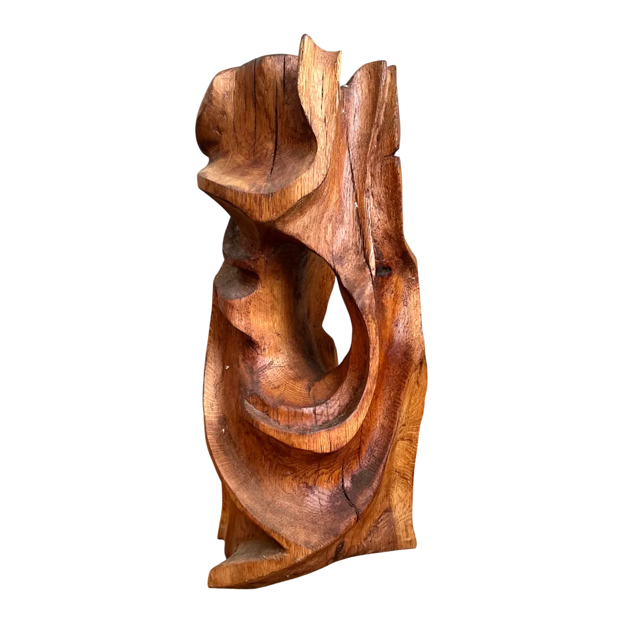 Vintage Abstract Carved Wood Sculpture