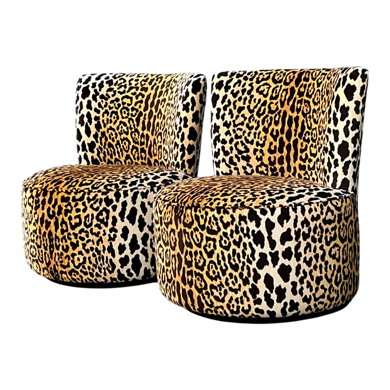 Vintage Leopard Velvet Swivel Chairs
