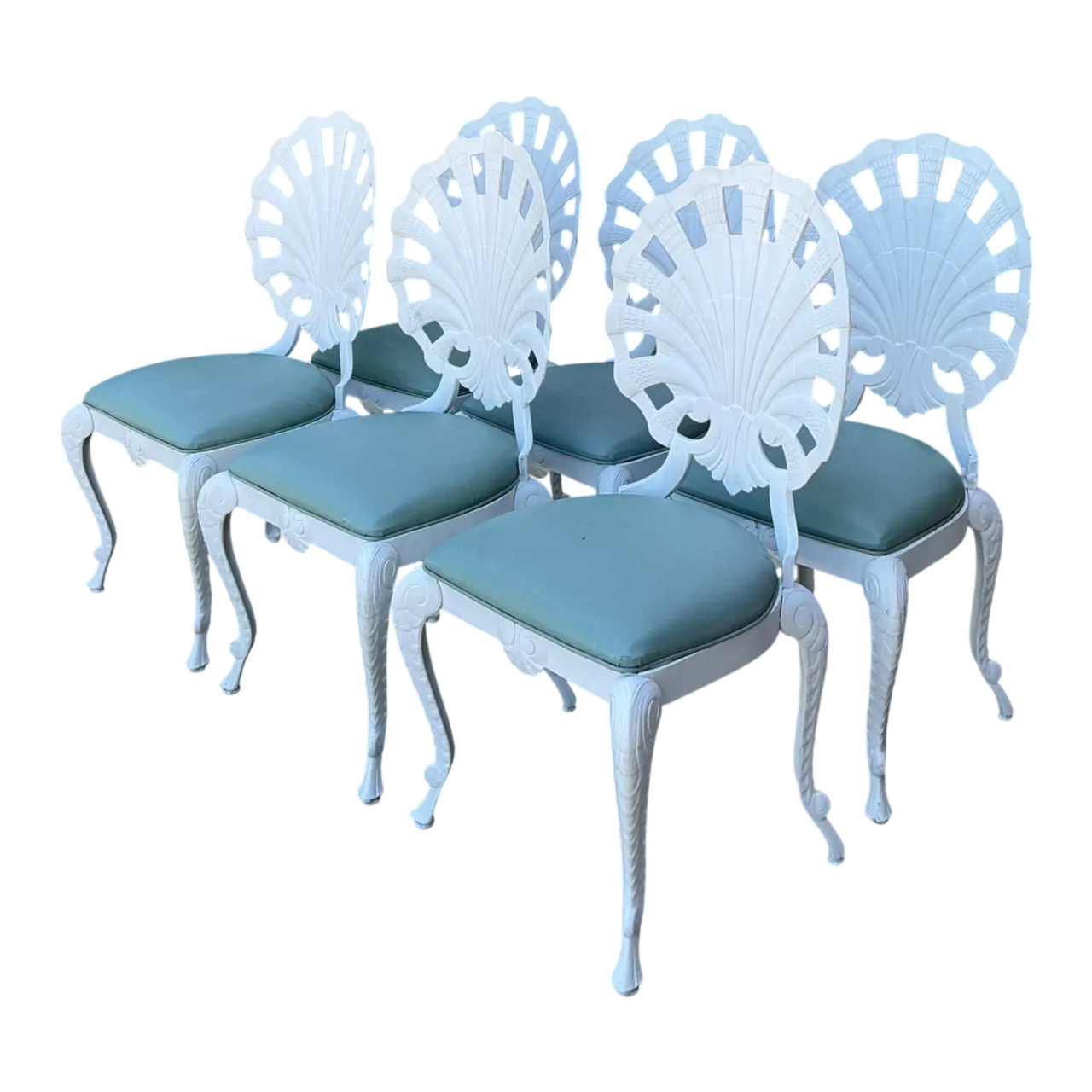 Vintage Cast Aluminum Shell Back Grotto Chairs - Set Of 6