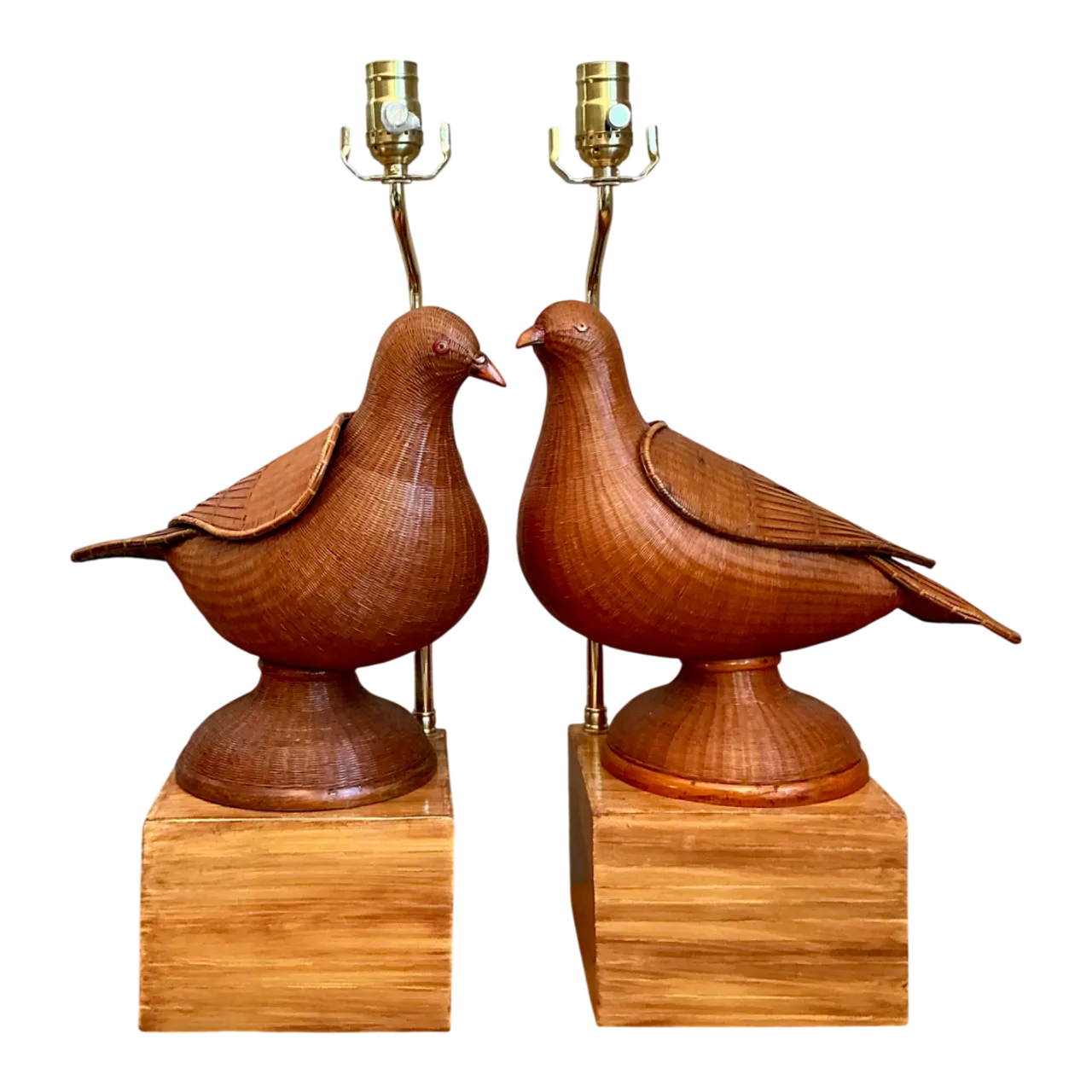 Vintage Shanghai Weave Lovebird Lamps- A Pair