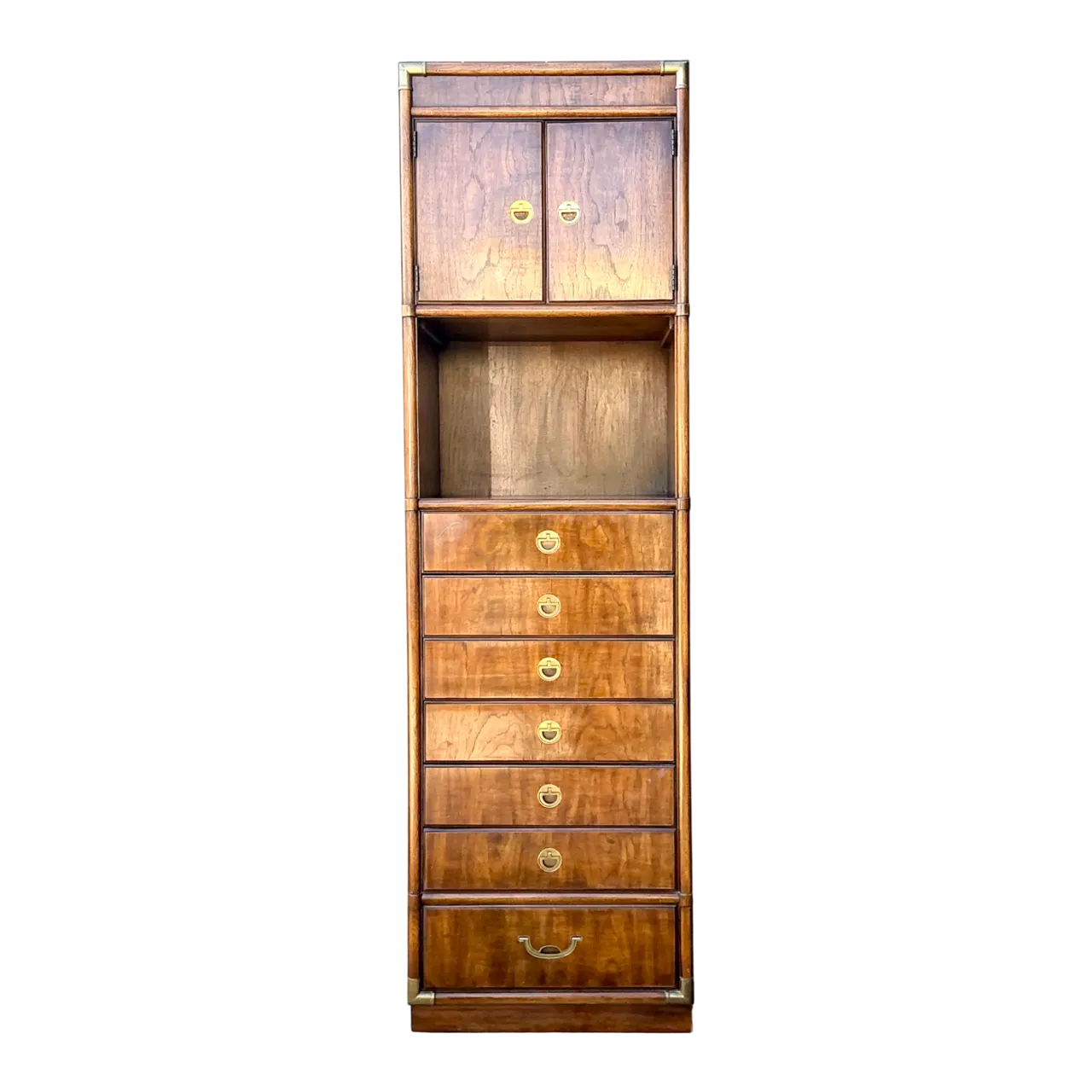 Vintage Drexel Wood and Metal Campaign Tall Cabinet
