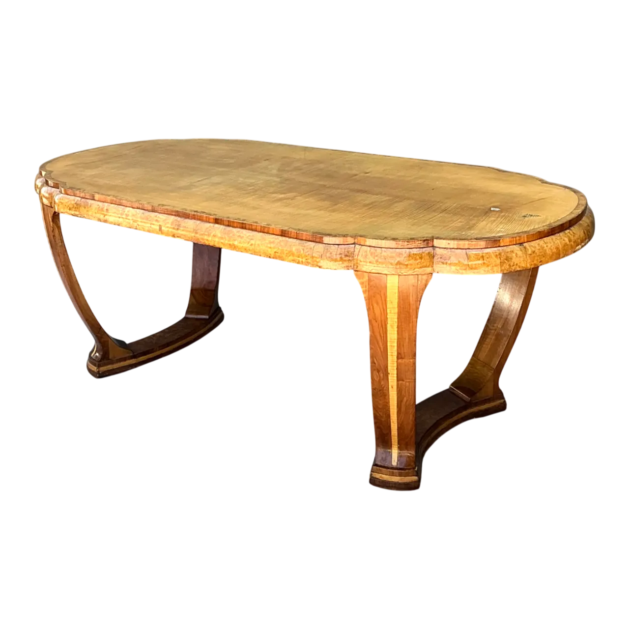 Vintage Art Deco Scalloped Edge Burl Wood Center Hall Table