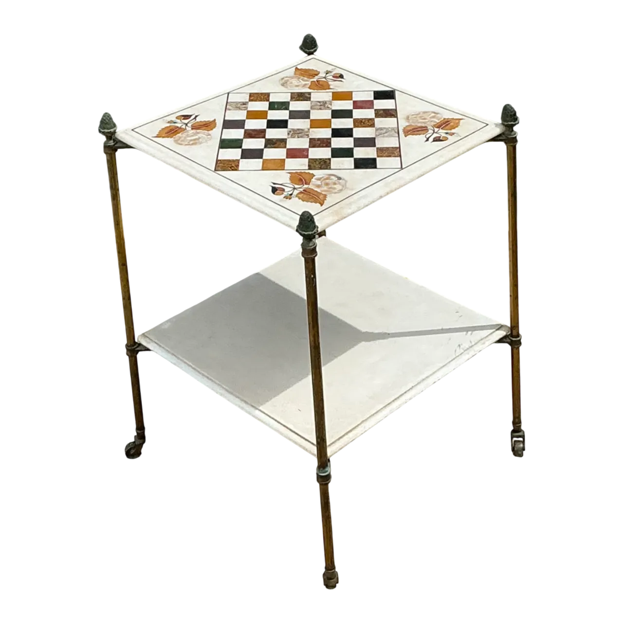 Vintage Marble Inlay Chessboard Side Table
