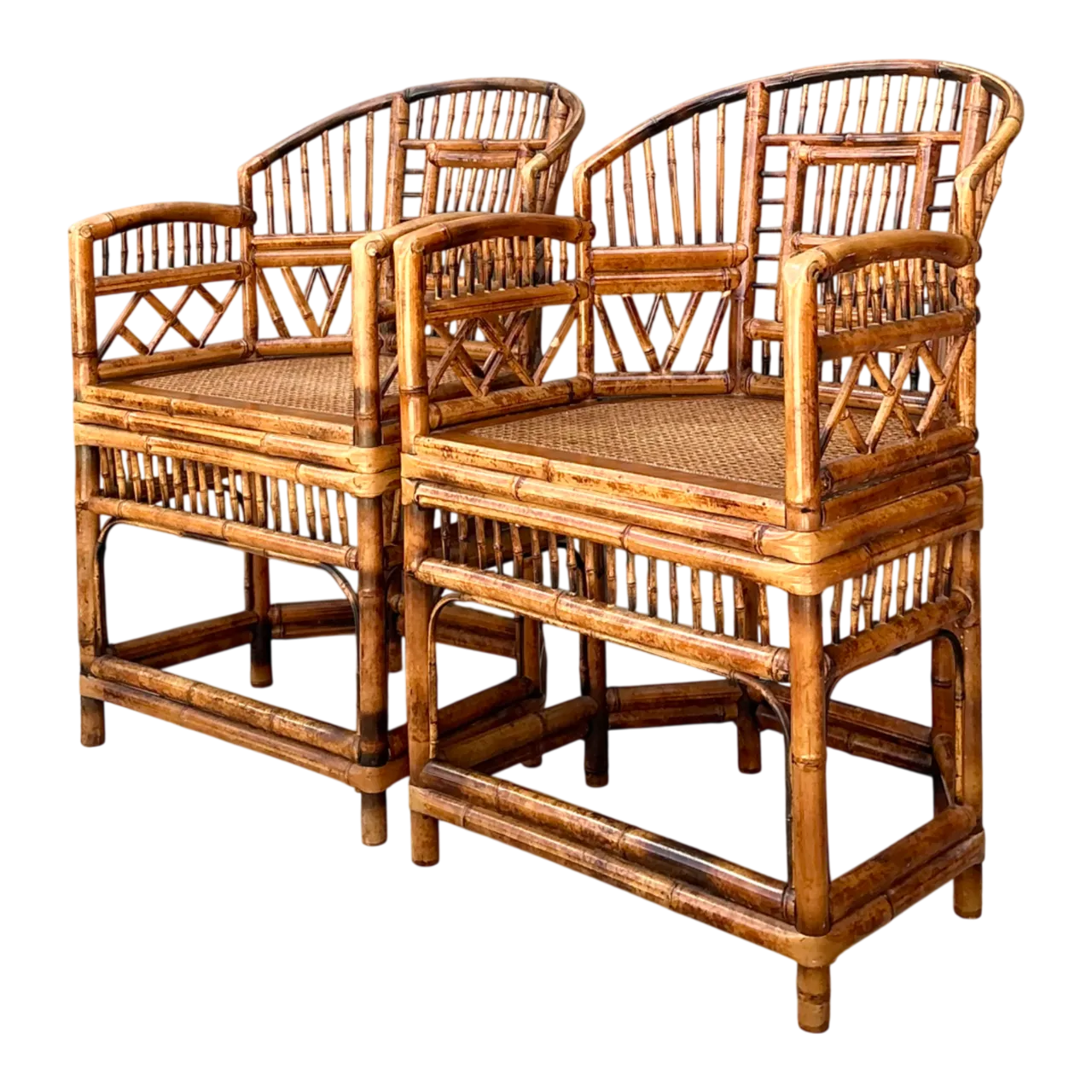 Vintage Rattan Brighton Pavillion Lounge Chairs - A Pair