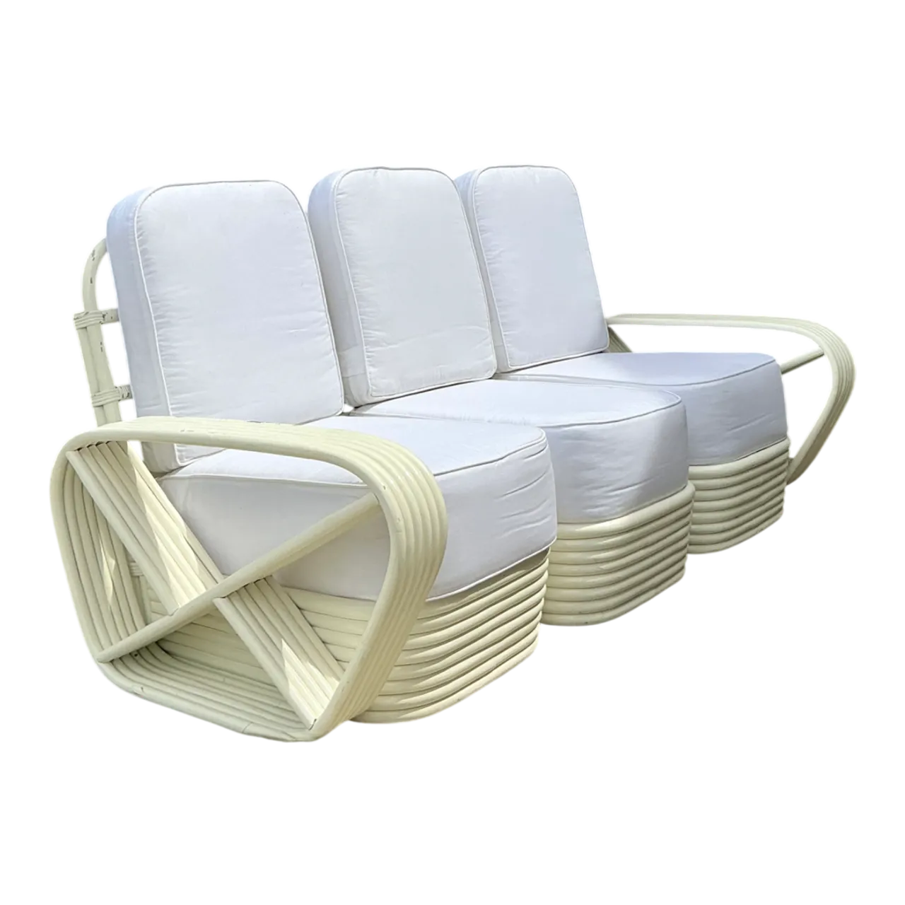 Vintage Paul Frankl Six Strand White Rattan Sofa