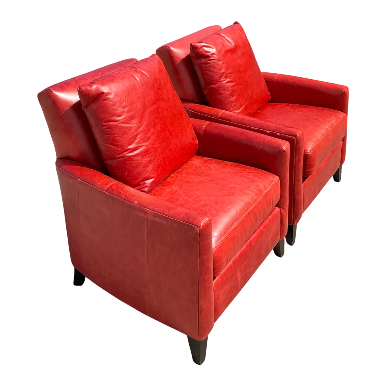 Vintage Bassett Red Leather Club Chairs - A Pair
