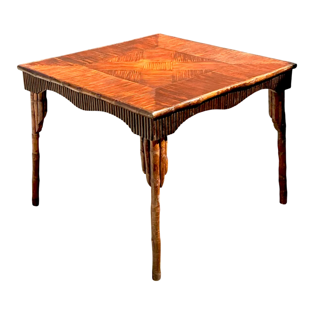 Vintage Dark Bamboo Parquetry Square Game Table